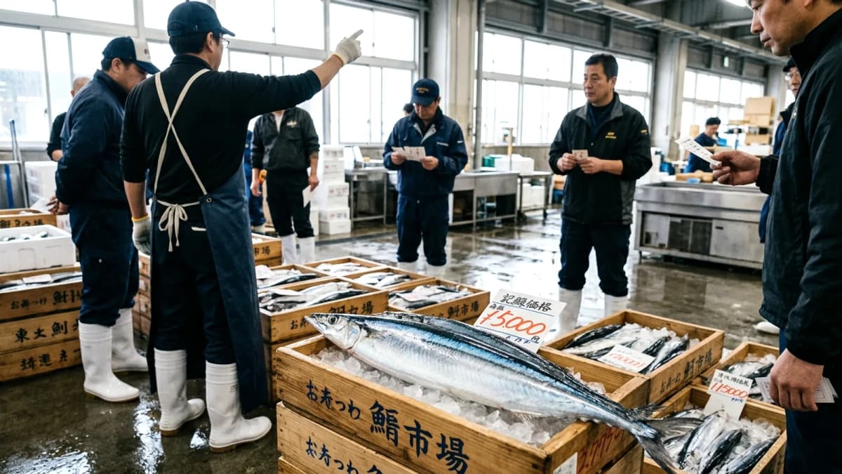 Cá thu đao đầu mùa tại Nhật Bản đạt giá kỷ lục tại chợ Toyosu