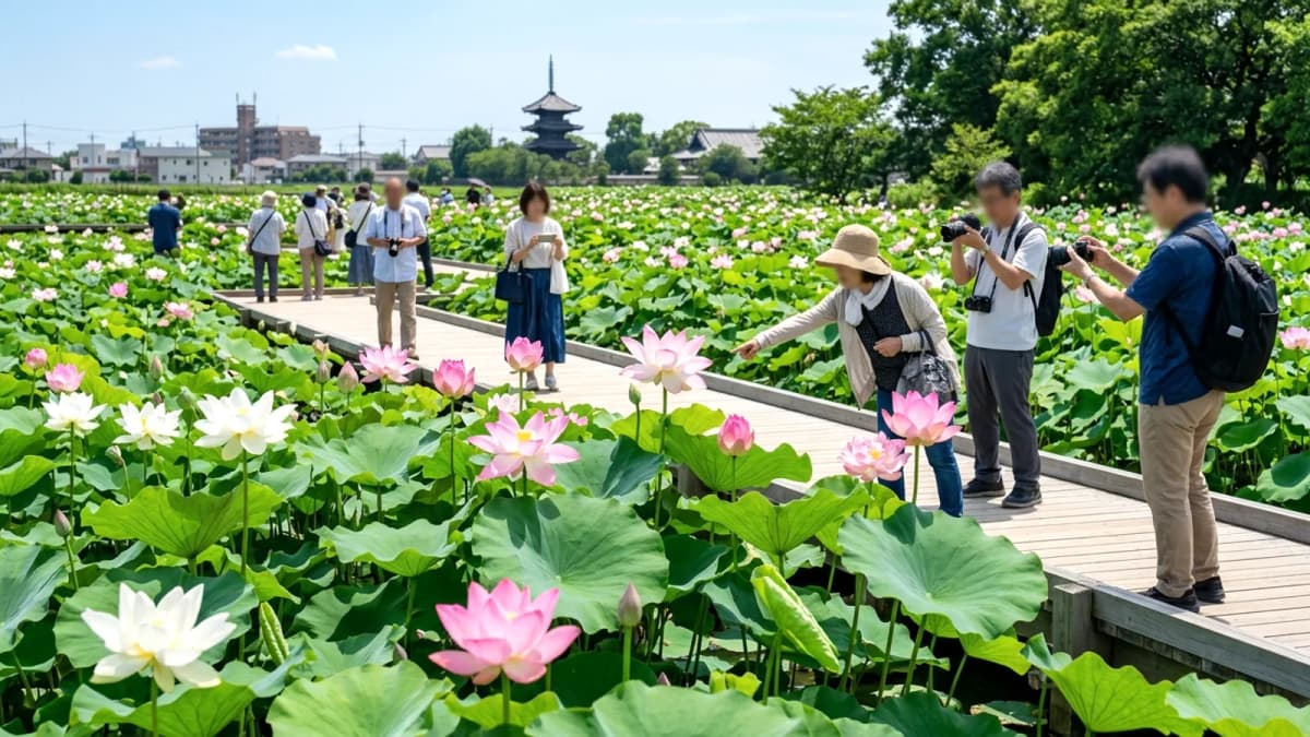 Hoa sen cổ ở Gyoda, Saitama nở rộ: Nét đẹp mùa hè thu hút du khách